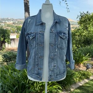 Old Navy Light Blue Distressed Denim Jean Jacket